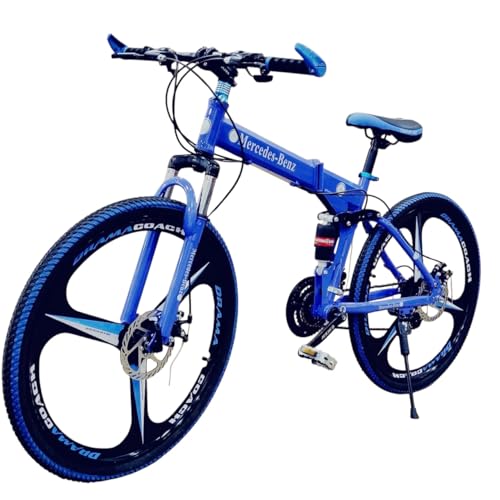 Image of Amaze Kai Dual Suspension Bikes Bm Foldable Gear Cycle for Men with 21 Speed Gear 6 Spoke | Folding Mountain Bike with Double Disc Break & Mac Wheel, 26 Inch, White N Black (Blue)