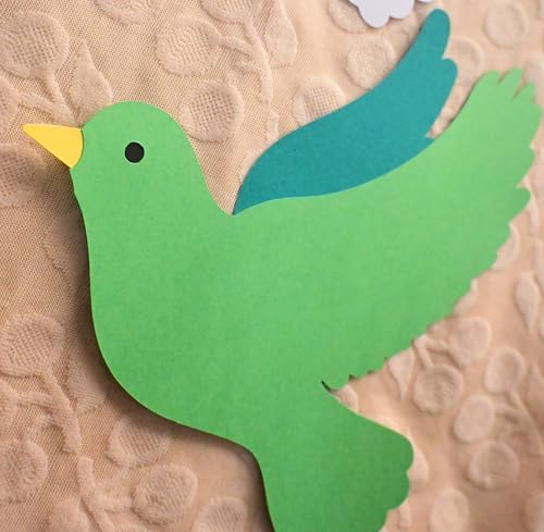 Image of Paper Pigeon Cutout Decorations | Republic Day | Independence Day | Patriotic Theme | Green Orange Yellow | Pack of 12