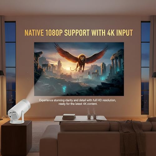 Portable 4K Mini Projector with Bluetooth, Built-in Apps, Auto Keystone, Full HD 1080P Support, 180° Rotation, Works with TV Sticks, Smartphones, HDMI, and USB - White by THE BIGLY BROTHERS - Image 3