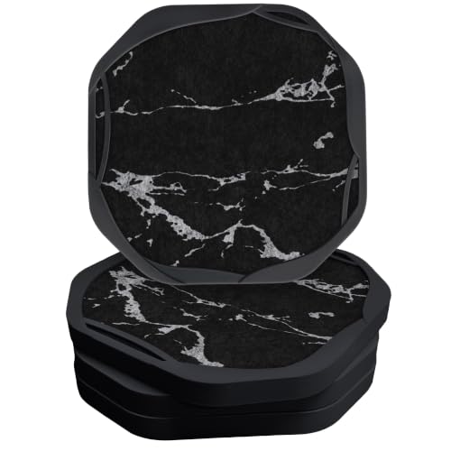 UMIRRO Absorbent Felt & Silicone Drink Coasters Set of 4, Black Marble Look