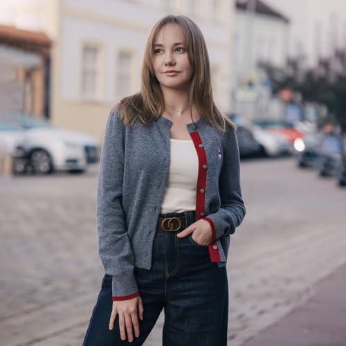 Image of GOELIA Women Wool Blend Lightweight Cardigan Sweaters 2026 Spring Business Casual Solid Long Sleeve Knitted Cardigan Top