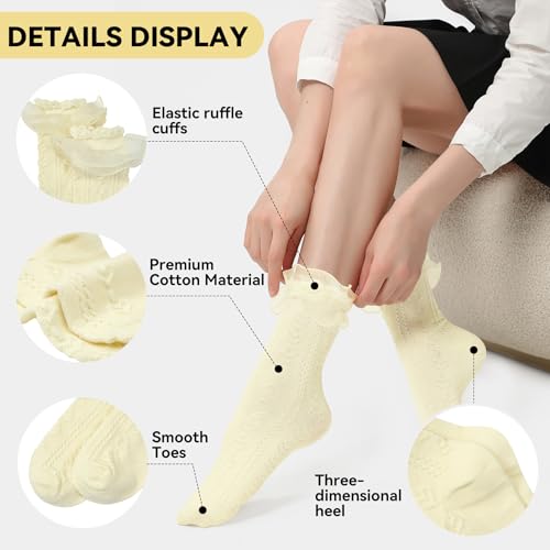Image of Zando Women's Ruffle Socks Lace Frilly Ankle Socks - Soft Stretchy Cute for Dress Shoes, Sneakers, and Casual Outfits