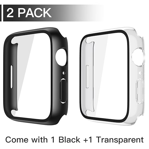 Image of Misxi Case with Screen Protector for 42mm Apple Watch Series 11 /10 | 2-Pack Cover with Tempered Glass for 11 /10, Scratch Resistant Sensitive Touch Protection, 1 Black + 1 Transparent