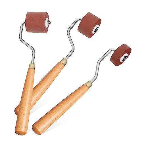 BEBEMOKO Printmaking Rollers 3pcs Set for Crafting Stamping Gluing Durable Stainless Steel Wood Rubber Construction