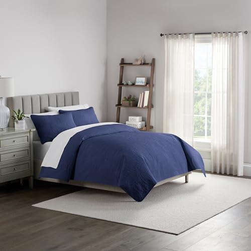 , King Bed Set With 2 Pillow Shams And Quilt, Lightweight And Machine Washable, Navy