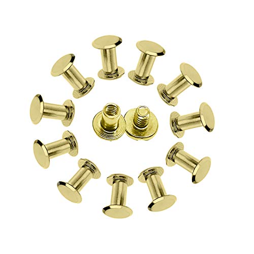 WedDecor Gold 9 x9mm Chicago Screw, Double Cap Rivet with Flat Head, Anti Resistant, Durable Brass for Arts Crafts, Leathercrafts, DIY Decoration, Handicrafts, 20pieces