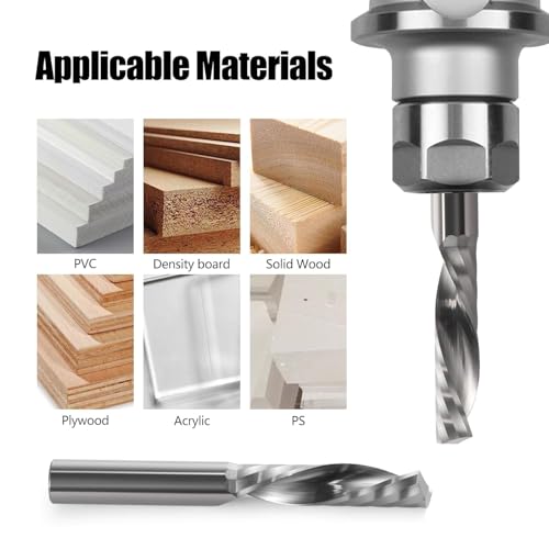 Fräser,CNC Fräser,Schaftfräser,1/8 Zoll Schaftdurchmesser 2 mm CED 10 mm CEL 1 Rille Einzelrille Downcut Spiral-Fräser CNC-Fräser für Acryl, PVC, MDF, Aluminium, 5 Stück