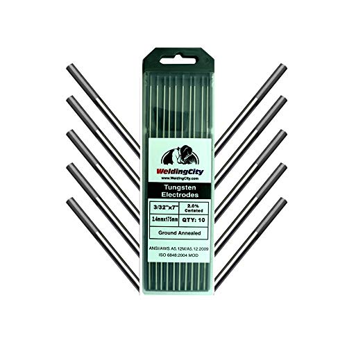 WeldingCity 10-pcs Premium TIG Welding Tungsten Electrode Rod 2.0% Ceriated (Gray, EW-Ce20) 3/32