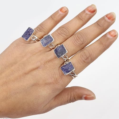 Bague tanzanite brute en argent sterling 925, un solitaire d'exception - 6
