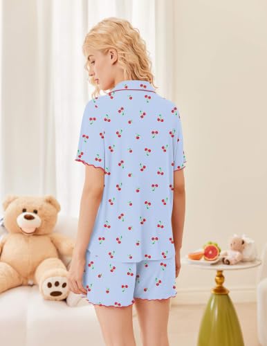 Image of Ekouaer Button Up Pajamas for Women Set Ribbed Knit Pjs 2 Piece Lounge Set