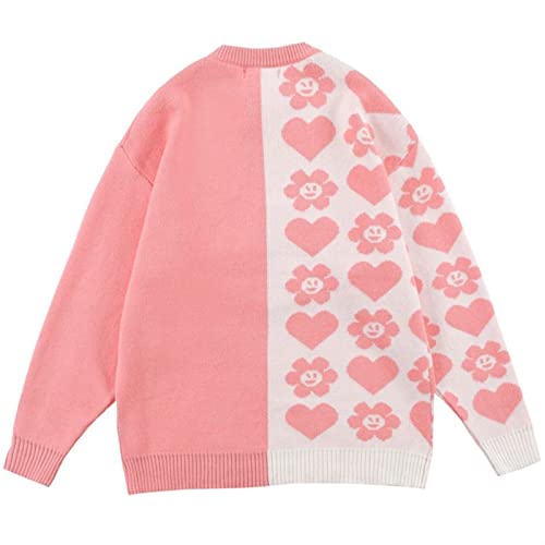 XMAIYIF (Wool) Sweater Patchwork Heart Letter Pattern Sweater Men Pullover Couple Sweaters Sweater(Pink,M)3
