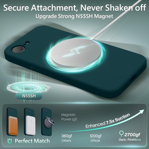 Image of FireNova Magnetic for iPhone 17e Case /iPhone 16e Case, Compatible with MagSafe, [Silicone Camera Protection] Microfiber Lining Phone Case, 6.1 inch, Teal