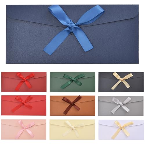 oupados 10 Stücke Farbige Kuverts Geschenkkarten Briefumschläge Umschläge Mit Bändern für Party-Geschenkkarten Thanksgiving Weihnachten Geburtstags-Hochzeitseinladungen Einladungsgrußkarten 22×11cm