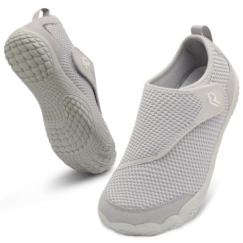 relxfeet Walking Shoes Women Men Wide Diabetic Shoes Adjustable Barefoot Shoes Zero Drop Lightweight Sneakers for Edema Swollen Feet (Light Gray