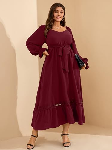 RWJ Long Sleeve Dress for Women Fall V Neck Formal Wedding Guest Cocktail Off Shoulder Plus Size Maxi Dresses with Belt3