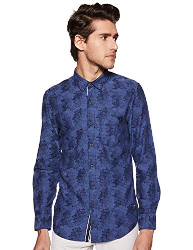 Image of Spykar Men's Slim Fit Raised Collar Full Sleeve Printed Casual Shirts