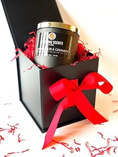 STERLINGSCENTS Christmas Edition - Cedarwood & Geranium Scented Large Gift Boxed Aromatherapy Candle - Natural Organic Soy Wax Essential Oils Relax Present Friend Men Women 8oz | 48hrs+ Burn, Black
