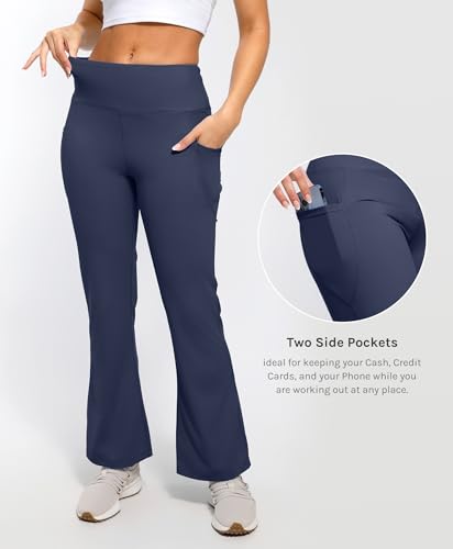 Cosmolle Calça feminina de ioga bootcut com bolsos de cintura alta, pernas largas, controle de barri