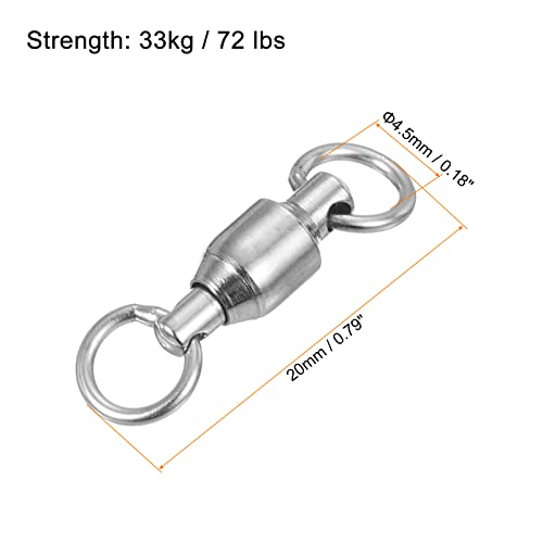 PATIKIL Ball Bearing Swivel, 10 Pack 72lb Carbon Steel Solid Welded Ring Fishing Tackle Connector, Silver - Image 2