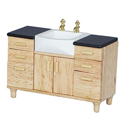 Dollhouse Mini Furniture Miniature Modern Basin Sink Unit Cabinet For Bathroom Decor Accessories, Mini, 10.2*4.2*8.1Cm #TOP3