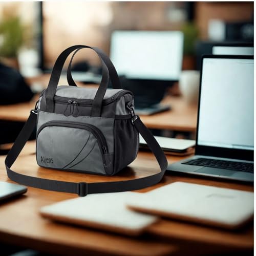 Image of Aliens Lunch Bag and Insulation Tiffin Bag with Adjustable Shoulder Handle and Side Pockets for Men, Women - Office, Travel, School, College and Picnic Lunch Box & Bottle Pouch - Grey