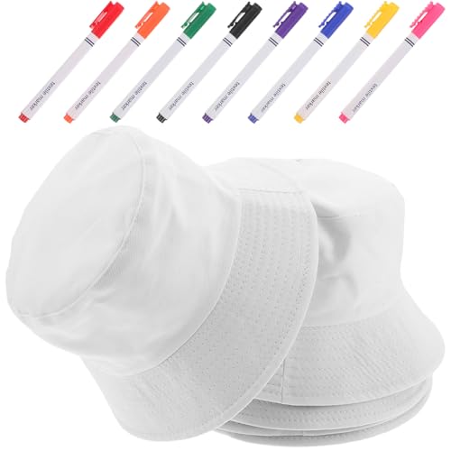 Chapeaux bob vierges pour sublimation textile : lot de 5 casquettes de pêcheur à feutres blancs