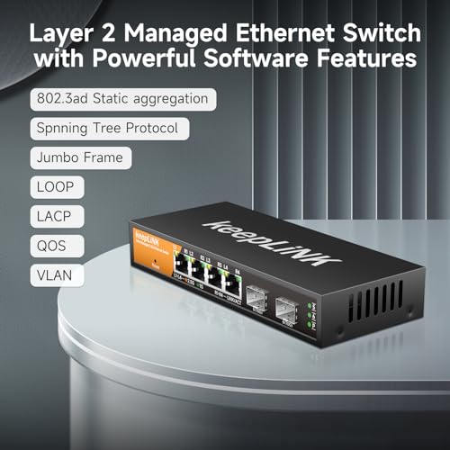 Image of 6 Port 2.5G Smart Web Managed Switch, 4 x 2.5G Base-T Ports, 2 x 10G SFP+ Slots, Support Static Link Aggregation, QoS /VLAN /IGMP, Metal Fanless Multi-Gig Network Ethernet Switch