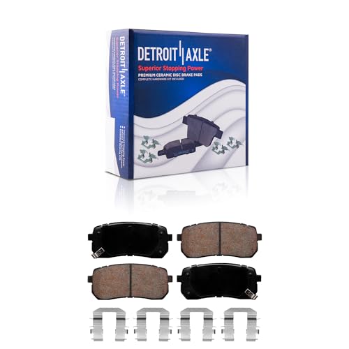 Image of Detroit Axle - Rear Ceramic Brake Pads w /Hardware Set Assembly Replacement for Hyundai Veracruz Kia Sedona