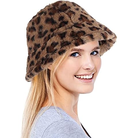 Lusofie Winter Fluffy Faux Fur Bucket Hats Furry Fuzzy Warm Hat Plush Fisherman Hat Warm Hat for Women Teens Girls (Leopard Print) Cover
