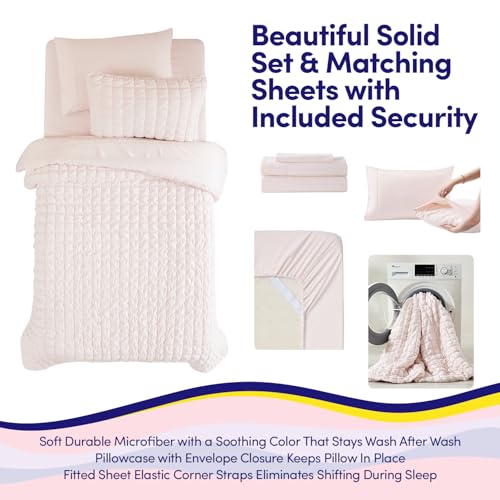 Image of Kids Twin Size Bed in a Bag Tufted Comforter & Sheet Set - Complete Bedding Set with Corner Strap Fitted Sheet, Ultra Soft Lightweight All Season Comforter, Girls Bedroom, Dorm, Guest Room