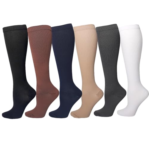 Compression Socks for Women, 6 Pairs 15-20 mmHg Compression Stockings