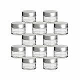 gouveo 12er Set Cremetiegel 30 ml aus Glas mit Schraub-Deckel silberfarben - Leere Cremedose zum Nachfüllen - Mini Döschen für Creme, Kosmetik, Lotion - Kosmetik-Töpfchen für Reise und Handtasche