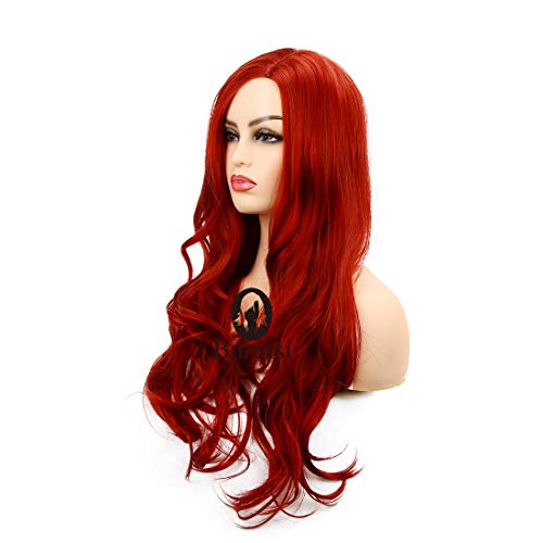 Baruisi USA-L205-RED Long Curly Wavy Red Wigs For Women Side Part Natural Looking Cosplay Synthetic Fiber Wig Heat Resistant Replacement Wig thumb #2