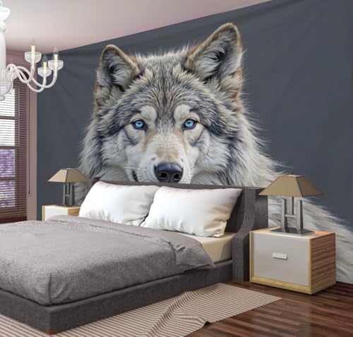 Tenture murale loup gris 230x180cm en tissu polyester de qualité supérieure