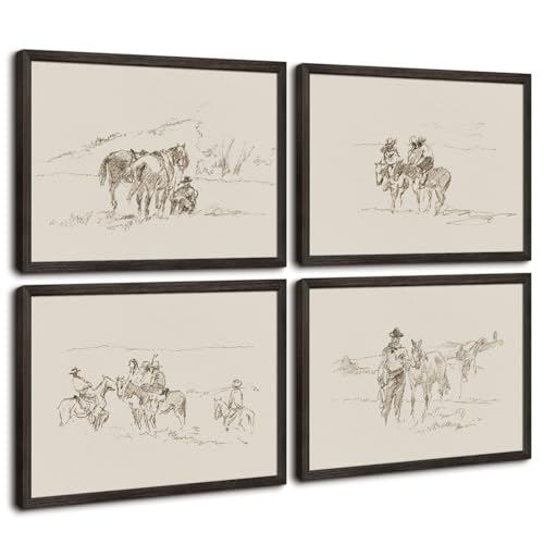 Western Cowboy Wall Art Vintage Canvas Wall Decor Prints Neutral