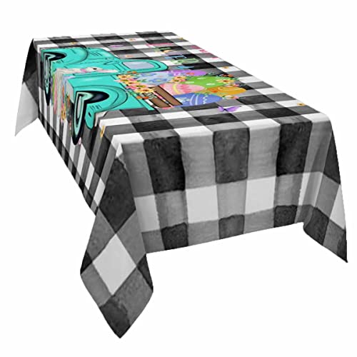 Rustic Truck Tablecloth Waterproof for SquareRoundRectangle Table Cloth 54x108 in Easter Bunny Colorful Eggs Black Plaid
