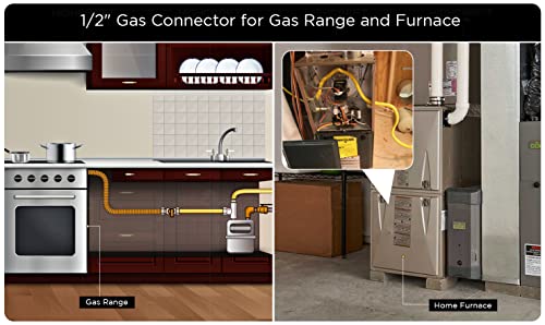 Gas Connector 18 Inch Yellow Coated Stainless Steel, 5/8” Od Flexible Gas Hose Connector For Gas Range, Furnace, Stove With 1/2” Fip X 1/2” Fip Stainless Steel Fittings, 18” Gas Appliance Supply Line #TOP6