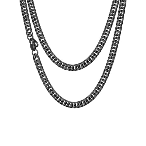 ChainsHouse Men Thick Cuban Chain Necklace, Stainless Steel/Black/Gold Plated Miami Cuban Necklace, 3/5/7/10/13.5MM Width, Hip Hop Mens Jewelry 18"-30", Send Gift Box 28 inch g: 5mm-Black