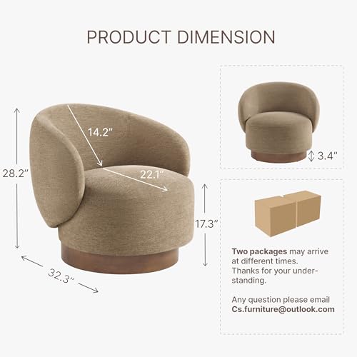 Image of KISLOT Swivel Accent Chair Modern Round Barrel Armchair with Upholstered Performance Fabric for Living Room Bedroom Waitingroom,2 Box,Brown