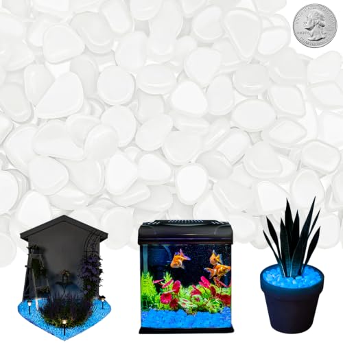 Image of NAMTSO White Glow in the Dark Rocks Outdoor Garden Decor, 200 pcs, 0.95 lbs | Large 0.6 inch-1.1 inch /pc, Resin Glowing Pebbles, Luminous Stones for Landscaping, Patio, Backyard, Lawn, Aquarium & Fish Tank Decor