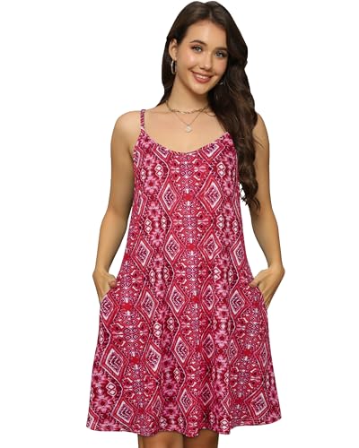 Image of elescat Womens Summer Dresses Spaghetti Strap V Neck Casual Sleeveless Sundress Beach Cover Ups with Pockets 2026