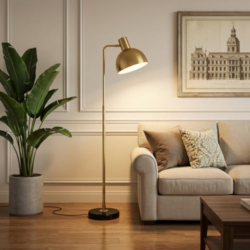 Image of Floor Lamp 3-Color CCT (Warm + Natural + Cold White) Gold Metal Standing Lamp for Living Room Bedroom Reading Corner Study