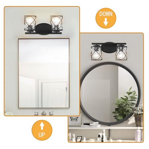 Image of MavCadonF 2-Lights Vanity Lights, Matte Black Farmhouse Wall Lights with Clear Glass Shade, Over Mirror Vanity Light, Kitchen Bedroom Bathroom Wall Lamp