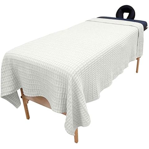 Body Linen Harmony Cotton Spa and Massage Table Blanket 100% Cotton, 66 by 90 Inches. Soft, Warm and Stylish. Machine Washable. Raised Knit Pattern in White. Cover