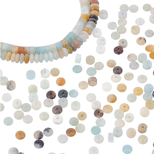 PH PandaHall 342pcs Perles D'Espacement en Pierre Naturelle 2 brins Perles D'Amazonite Plates Rondes Semi-Pierres Précieuses en Vrac pour Bracelets, Boucles...