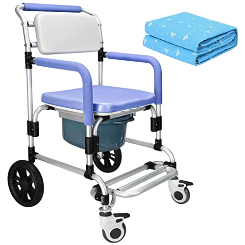 Cómoda silla de ruedas, silla de ducha con almohadilla para incontinencia con olla extraíble, inodoro móvil, pedal plegable, cómoda e impermeable, para ancianos y discapacitados, color morado