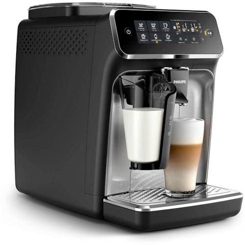 Philips Série 3200 Machine Expresso - Café à Grain - Wi-Fi connecté, LatteGo Mousseur à Lait, 5 Spécialités de Café, avec Appli de Contrôle, Écran Tactile Intuitif, Argent (EP3546/70)