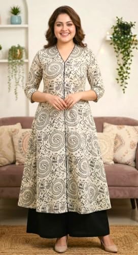 Image of CREATION & YOU Women Plus Size Cotton Printed Kurta with Pant Set | Work /Office Wear Kurta Set for Women