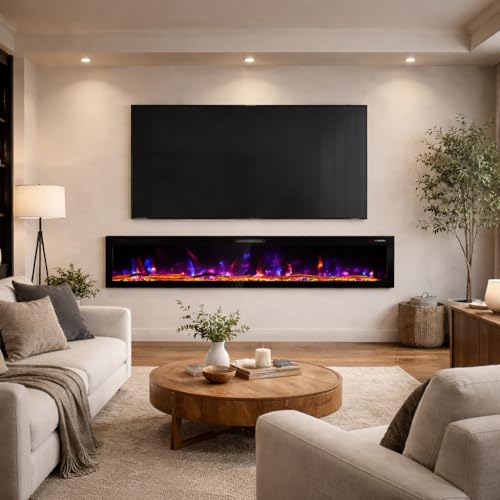 Image of Zionheat 80 inch Wide Screen Electric Fireplace-Wall Fireplace for Living Room-Fireplace Inserts /Wall Mounted with Remote Control, Timer, Dimmer, 12 Flame Colors, 750 /1500W