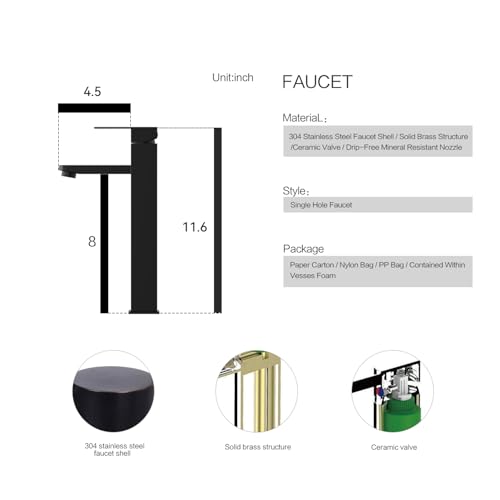 SOLIDEE Bathroom Boat Shape Artistic Glass Vessel Sink Free Black Faucet and Pop-up Drain Set, Gold - Thumbnail 5